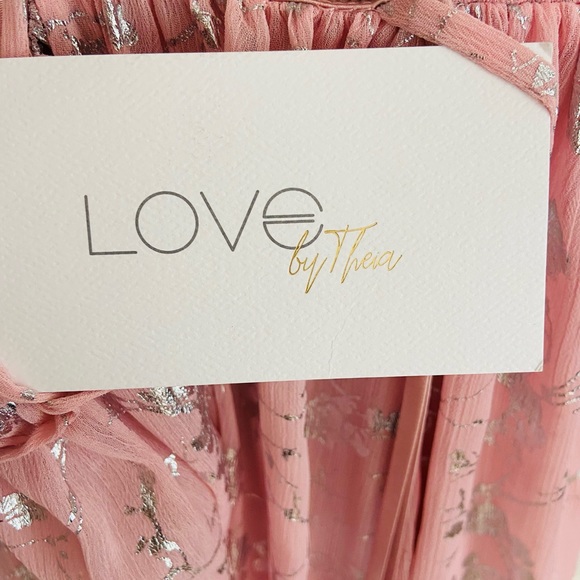 Love by Theia Pink Foil Print Low Back Maxi with Plunging Neckline - Picture 6 of 9